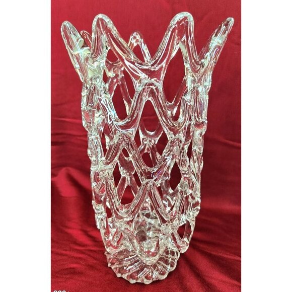 Murano Glass LATTICE WEB Art Glass Vase MCM Hand Blown Pulled Glass 13.5 X 6 IN - Picture 2 of 9